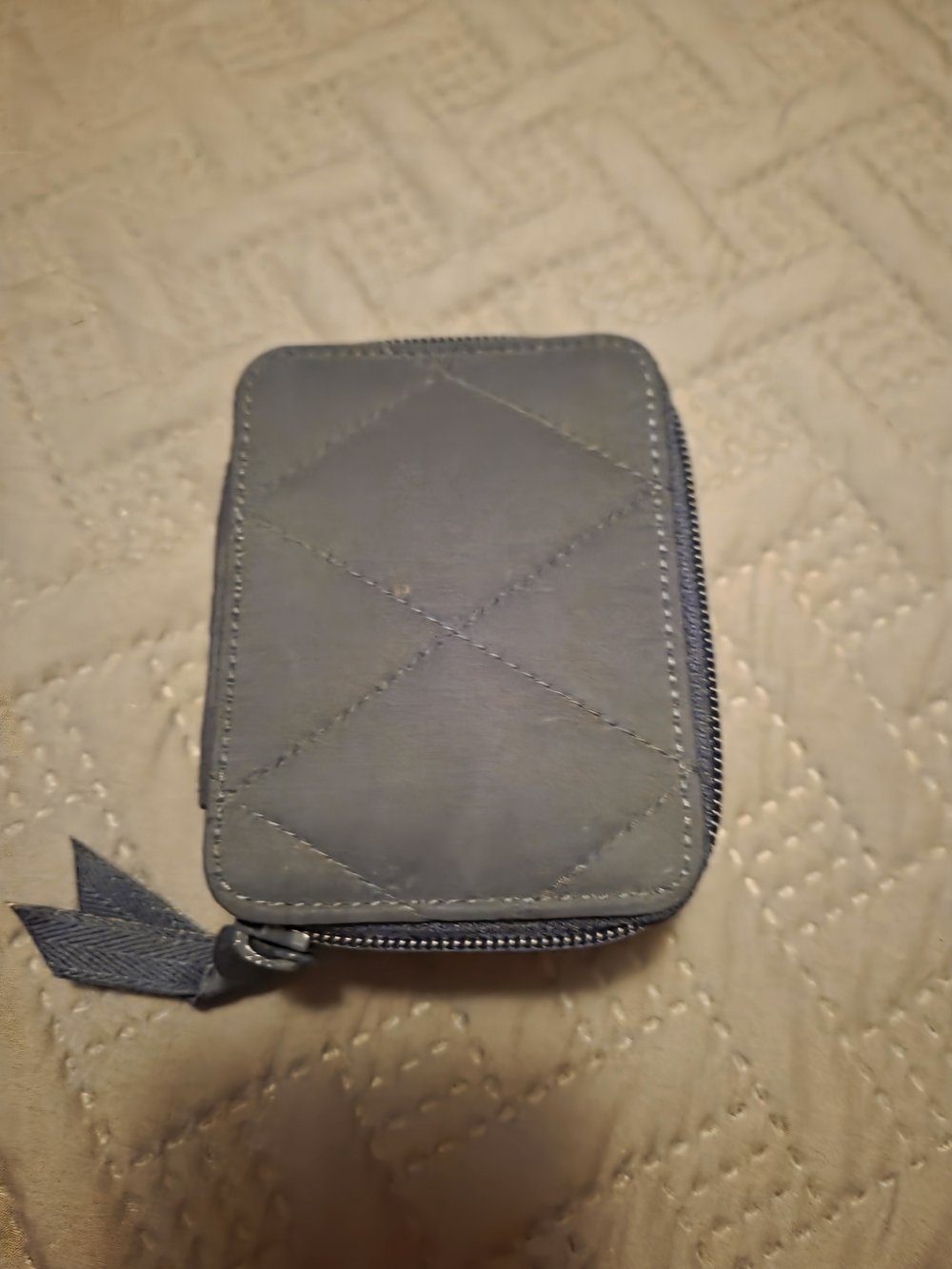 Quilted Small Zip Pill Box in Slate Blue